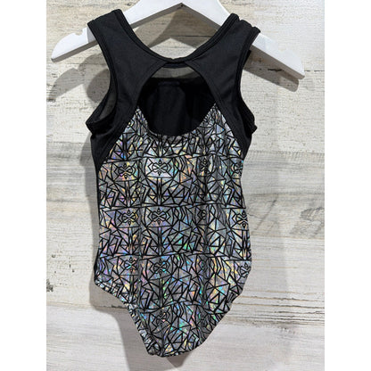 Leotard Girls 3T Black Silver Holographic Geometric Dance Gymnastics1