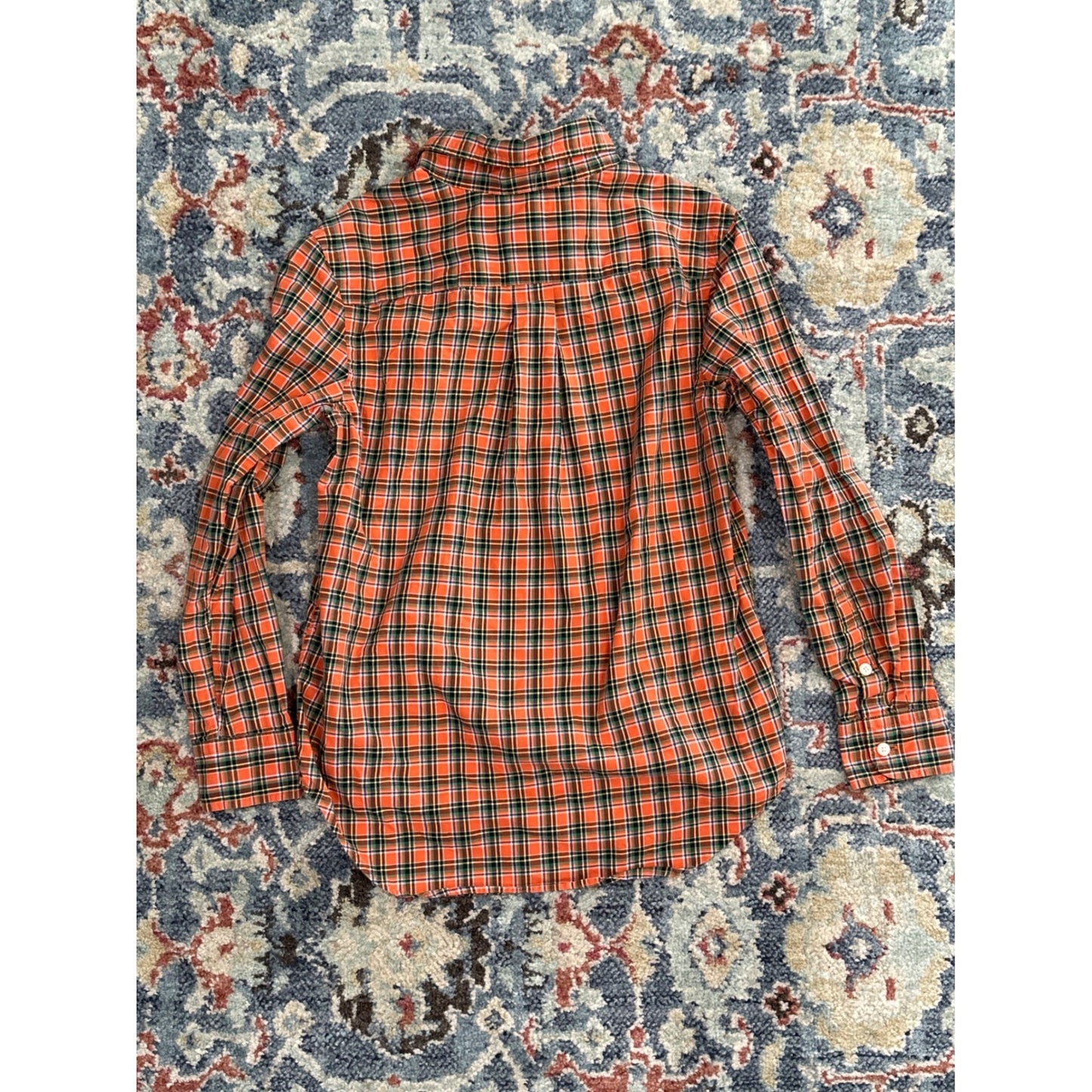 Ralph Lauren Plaid Button Down Shirt Kids M 10-12 Orange Green Good Preppy Top3