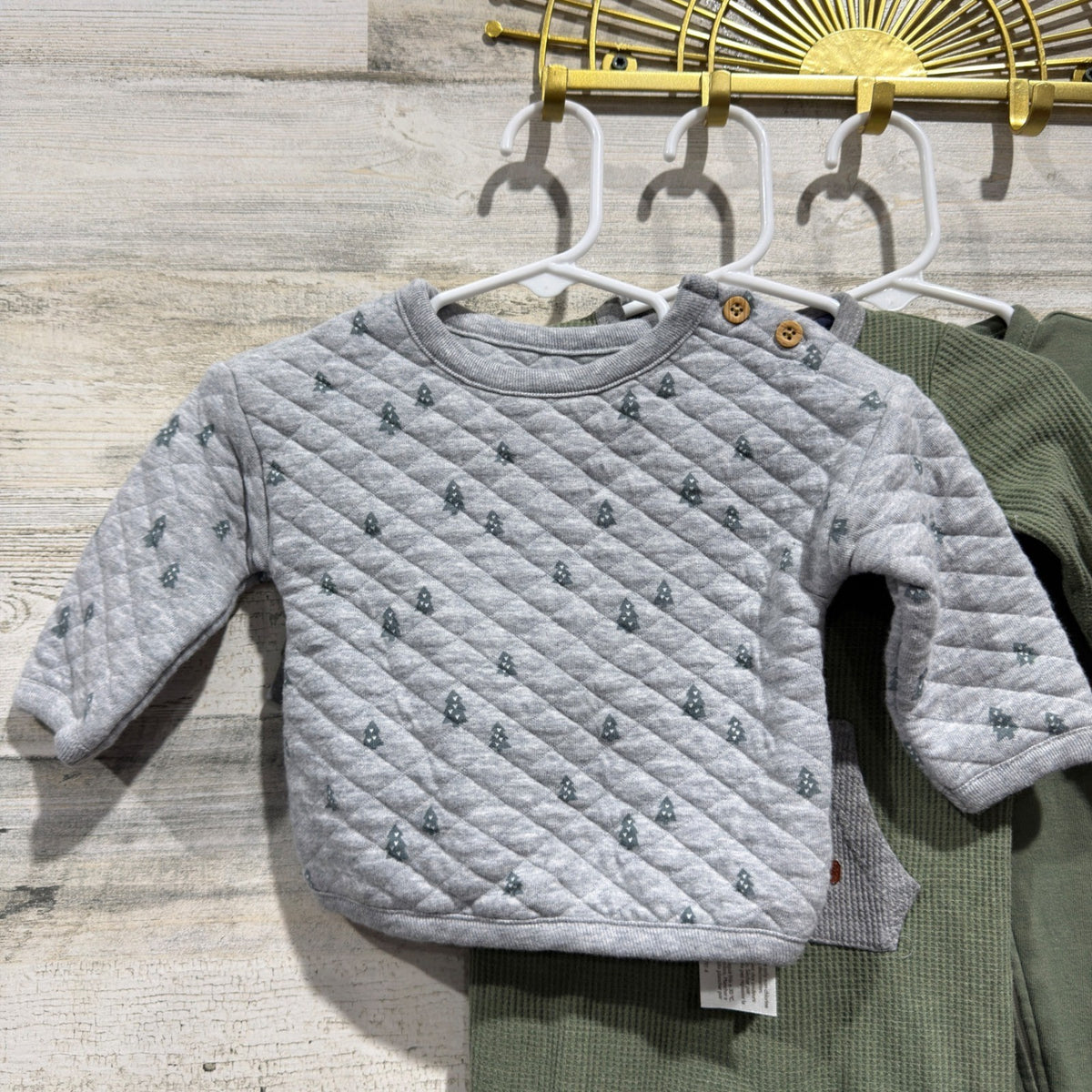 Little Planet 7 For All Mankind Baby Bundle 0-3M Green Gray Cotton Denim EUC1