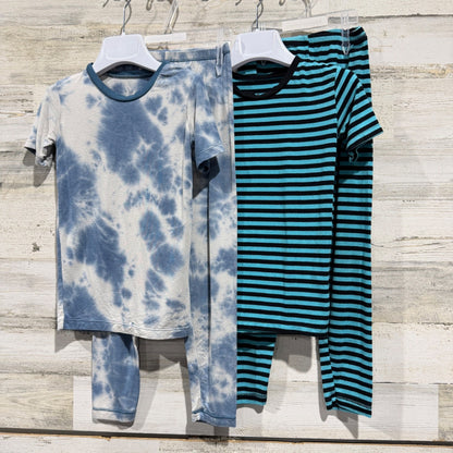 KicKee Pants Pajama Set Lot Boys Size 6 Blue Tie Dye Striped Bamboo GUC*0
