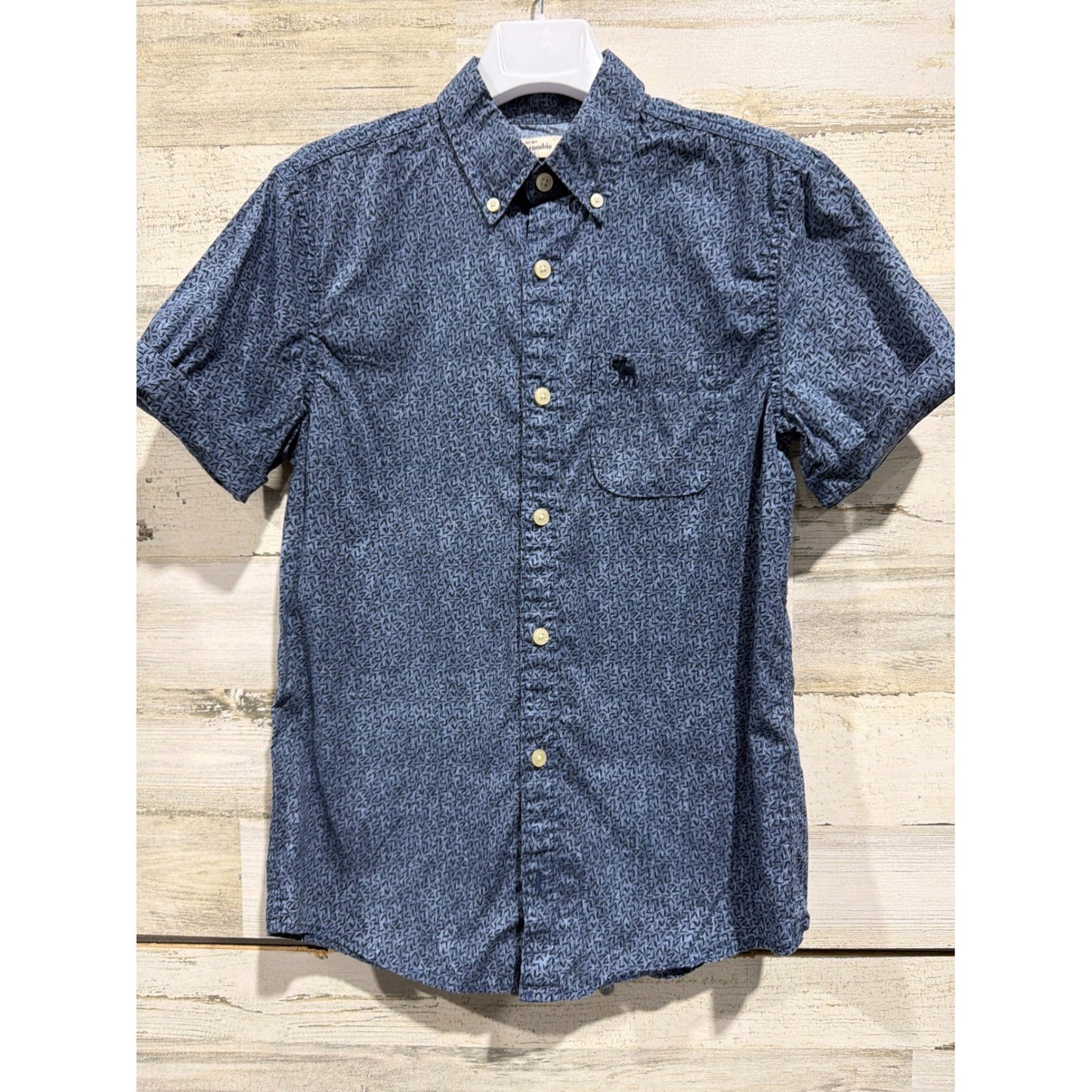 Abercrombie Button Up Shirt Boys XL 16 Blue Geometric Print Preppy0