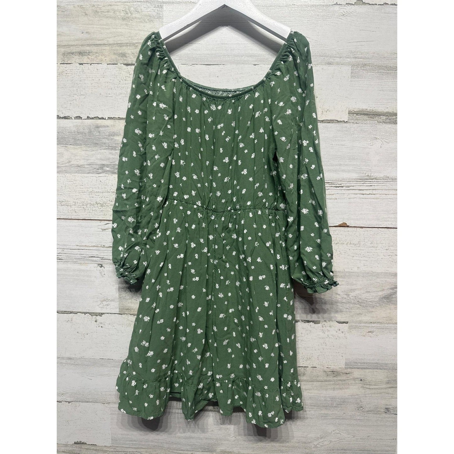 Chenault Floral Smocked Dress Girls 10 Green Long Sleeve Ruffle EUC2