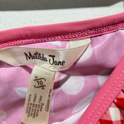 Matilda Jane Tankini Swimsuit Girls 10 Red Cherry Gingham Ruffle Retro EUC7