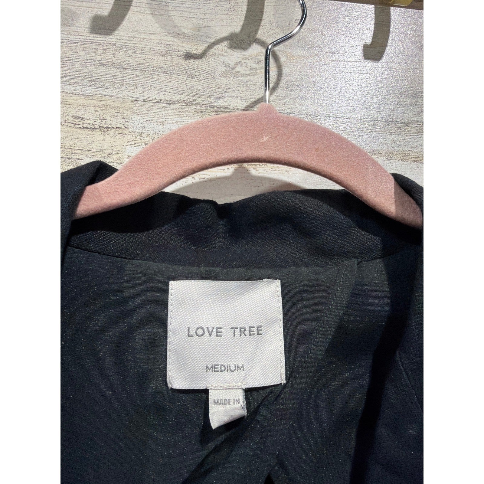 Love Tree Blazer Women Medium Black Linen Blend Single Button EUC1
