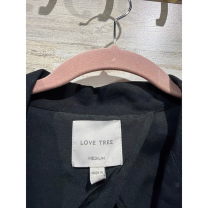 Love Tree Blazer Women Medium Black Linen Blend Single Button EUC1