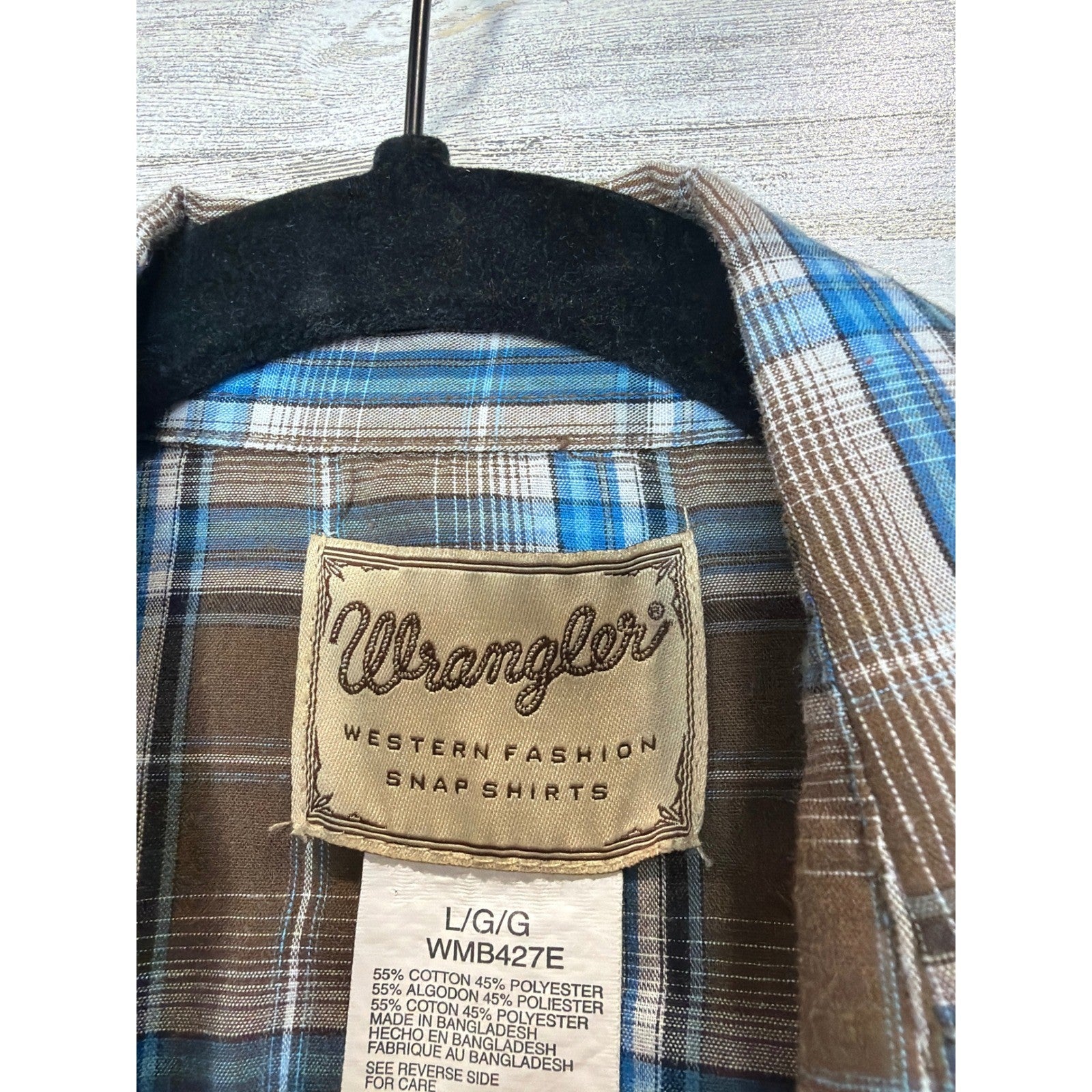 Wrangler Pearl Snap Shirt Boys Large Brown Blue Plaid Western Cowboy *Flawed*1
