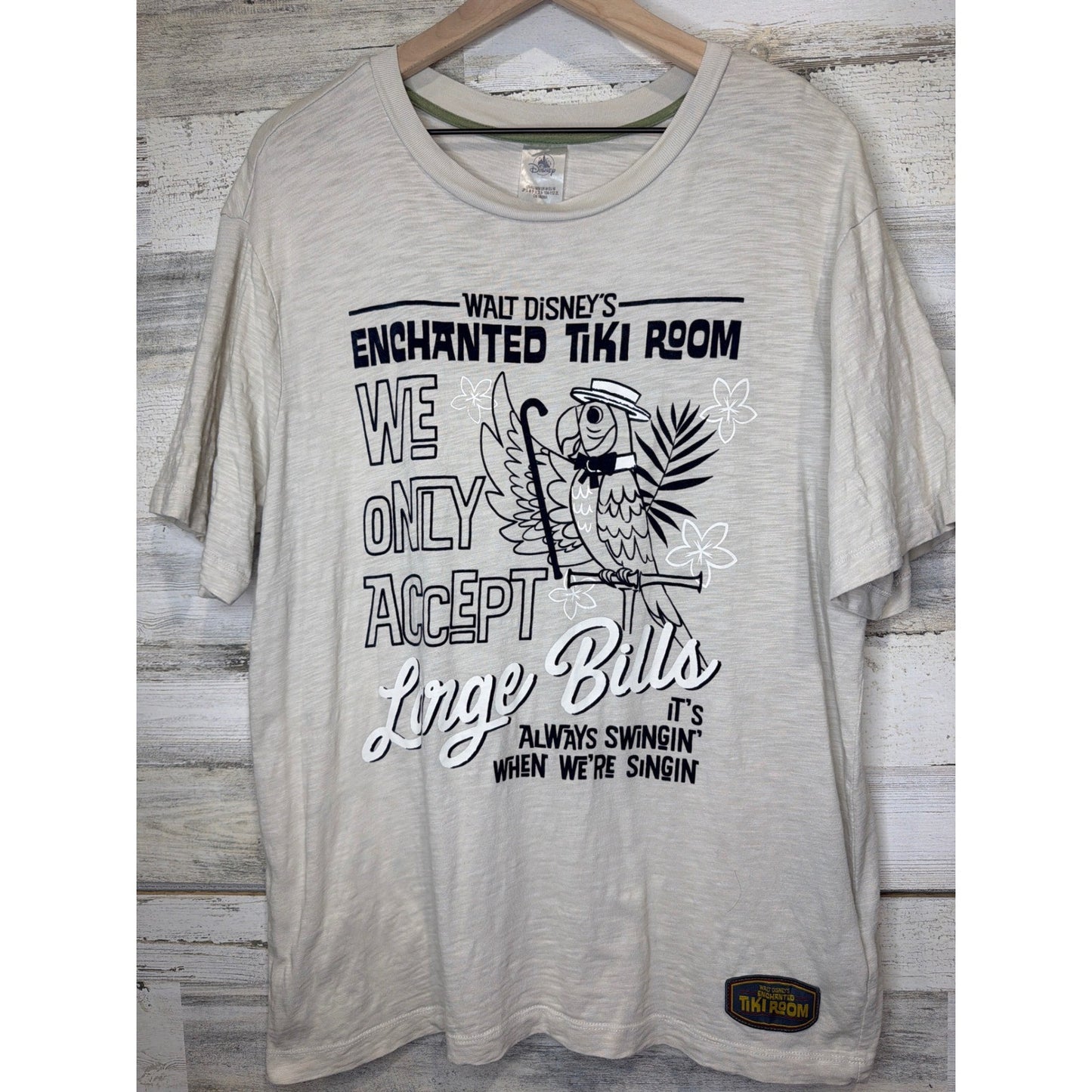Disney Enchanted Tiki Room Shirt Adult Medium Beige Large Bills Graphic Tee0