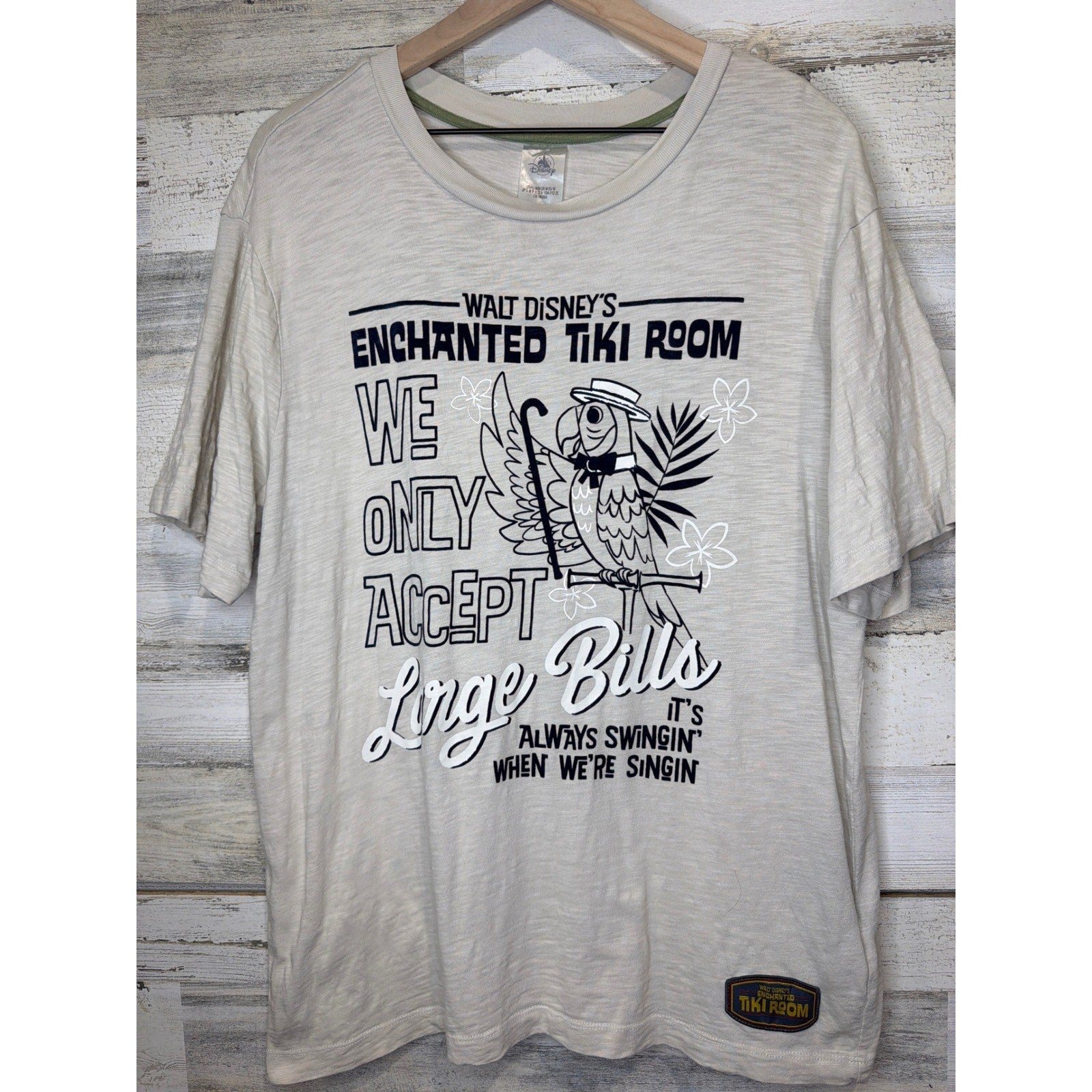 Disney Enchanted Tiki Room Shirt Adult Medium Beige Large Bills Graphic Tee0