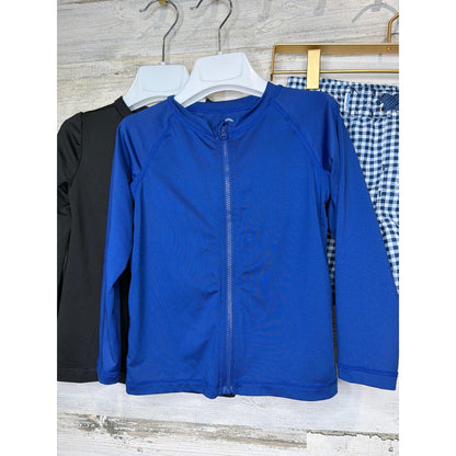 Swim Bundle Boys 3T Blue Black Gingham Swimming Trunks Rash Guards Resortwear2
