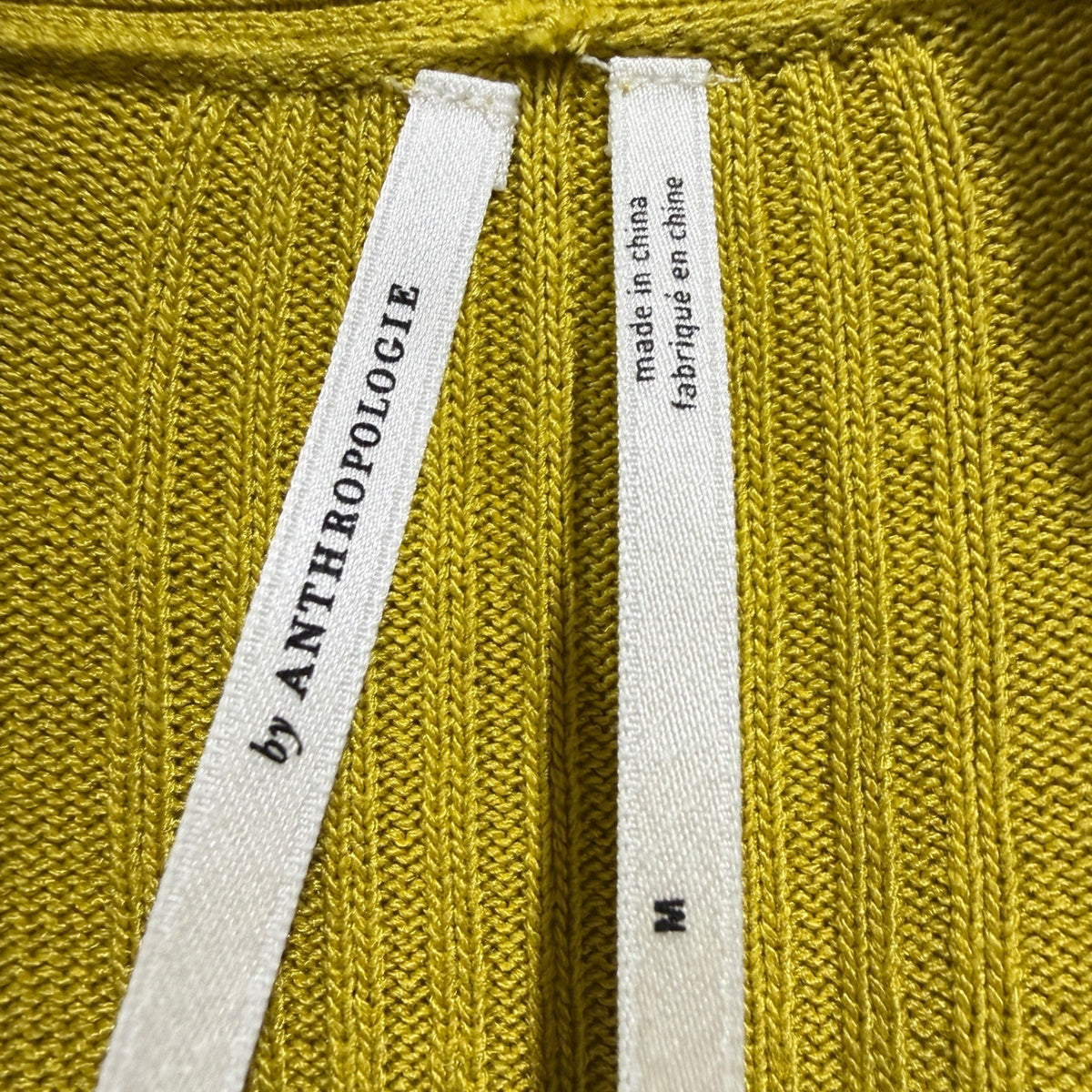 Anthropologie Cardigan Women Medium Yellow Open Front Peplum Knit GUC*1