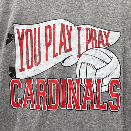 You Play I Pray Cardinals Volleyball T-Shirt Women Medium Gray Tri-Blend Flawed*1