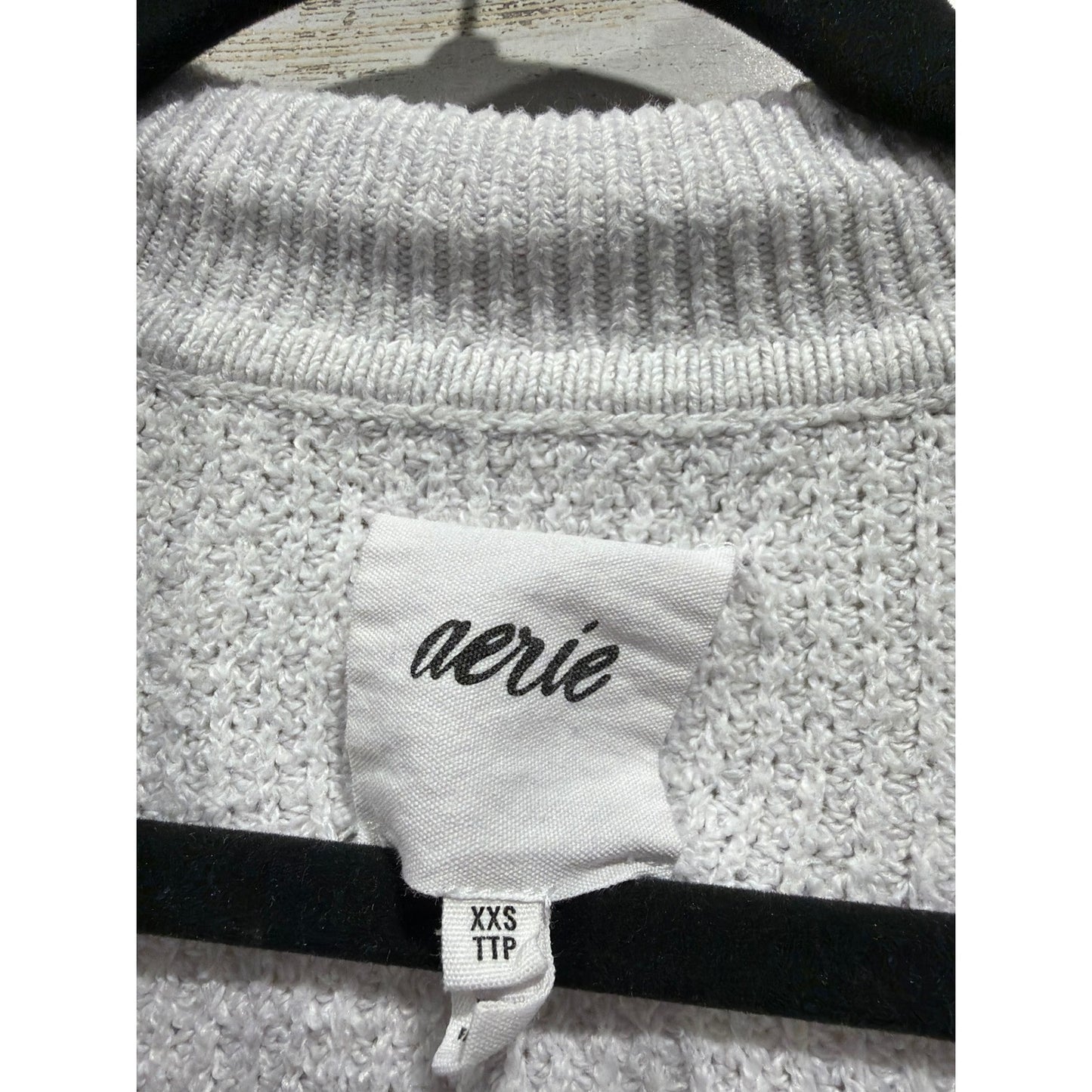 Aerie Waffle Knit Polo Sweater Women XXS Gray V-Neck Oversized EUC1