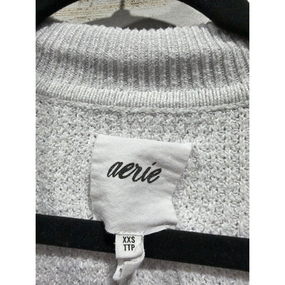Aerie Waffle Knit Polo Sweater Women XXS Gray V-Neck Oversized EUC1