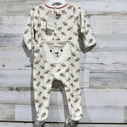 Catimini Footed Sleeper Baby 9M Ivory Leopard Print Bear Back NWT4
