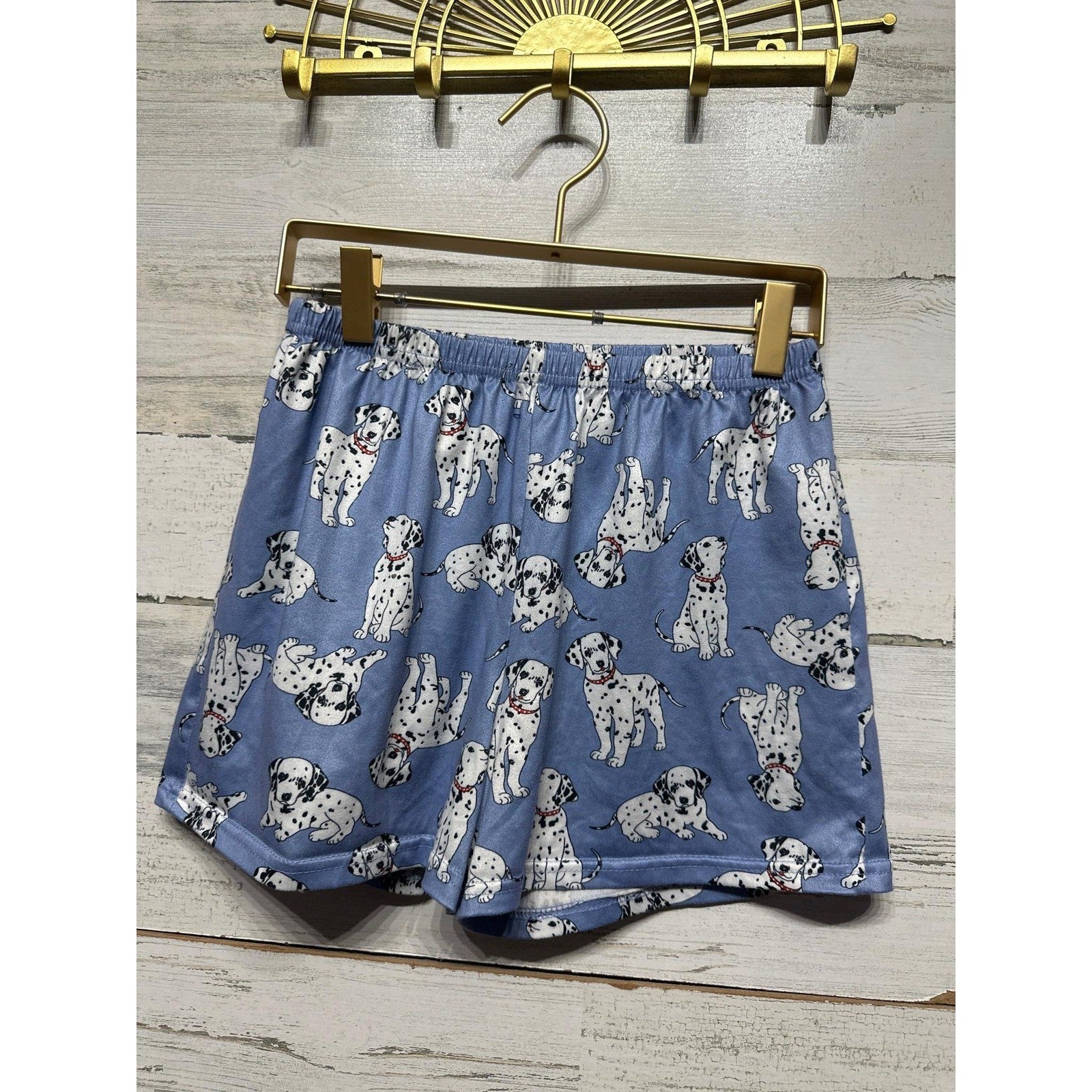 Dalmatian Puppy Print Pajama Shorts Girls 10 Blue Dog Pattern Sleepwear EUC0
