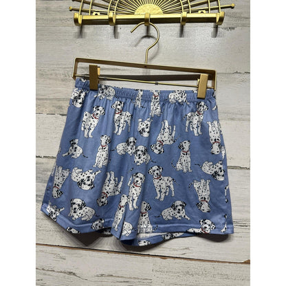 Dalmatian Puppy Print Pajama Shorts Girls 10 Blue Dog Pattern Sleepwear EUC0