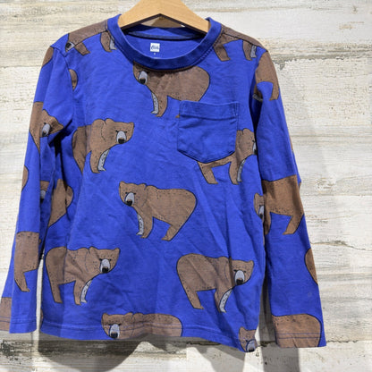 Tea Collection Long Sleeve Shirt Boys 7 Blue Brown Bear Print EUC0
