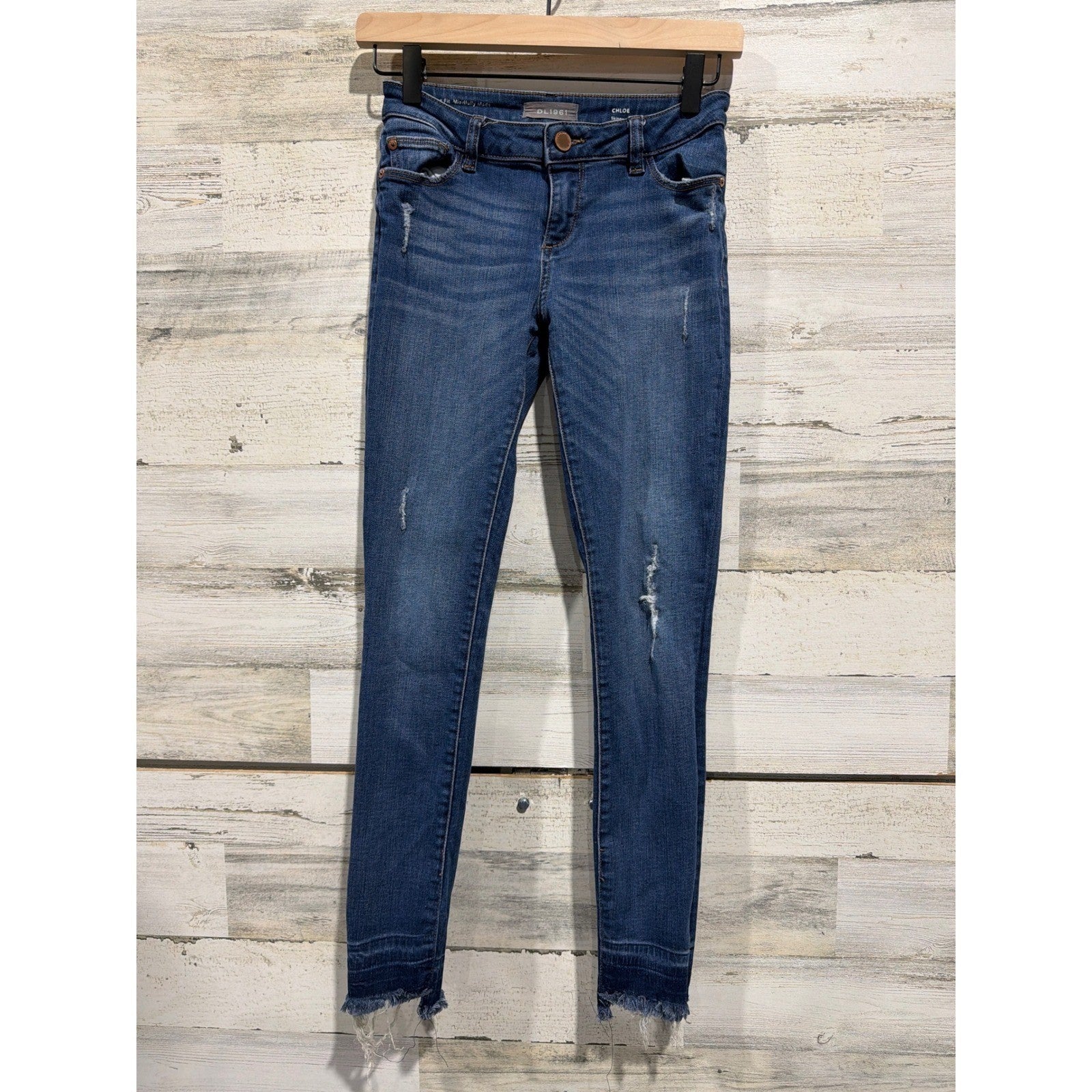DL1961 Chloe Skinny Jeans Girls 12 Blue Distressed Raw Hem Denim EUC0