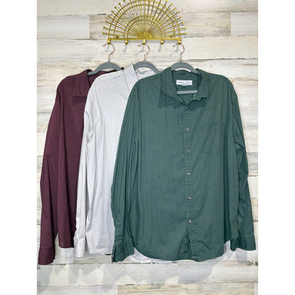 Old Navy Goodfellow Shirt Bundle Men XXL Green Burgundy White Slim Fit0