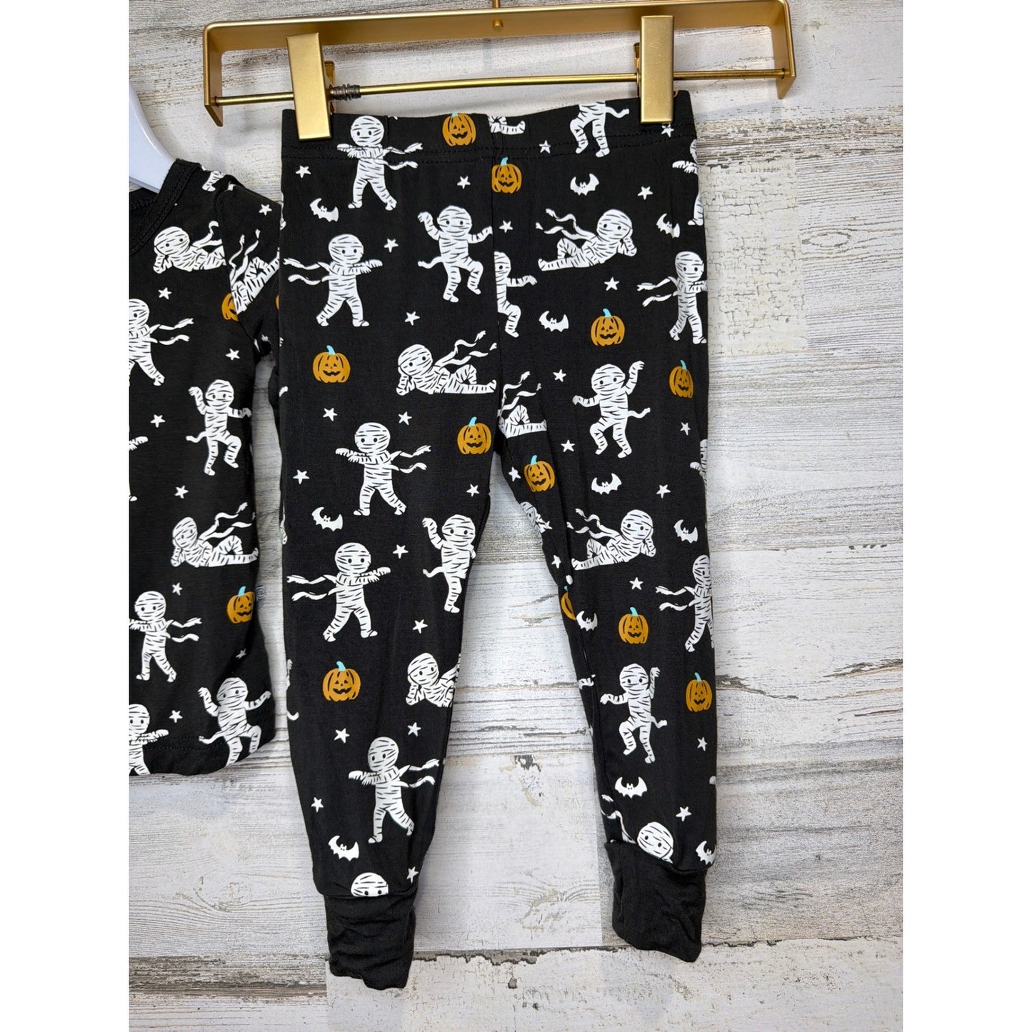 Caden Lane Pajama Set Boys 12-18M Black Mummy Halloween Bamboo Spooky EUC3