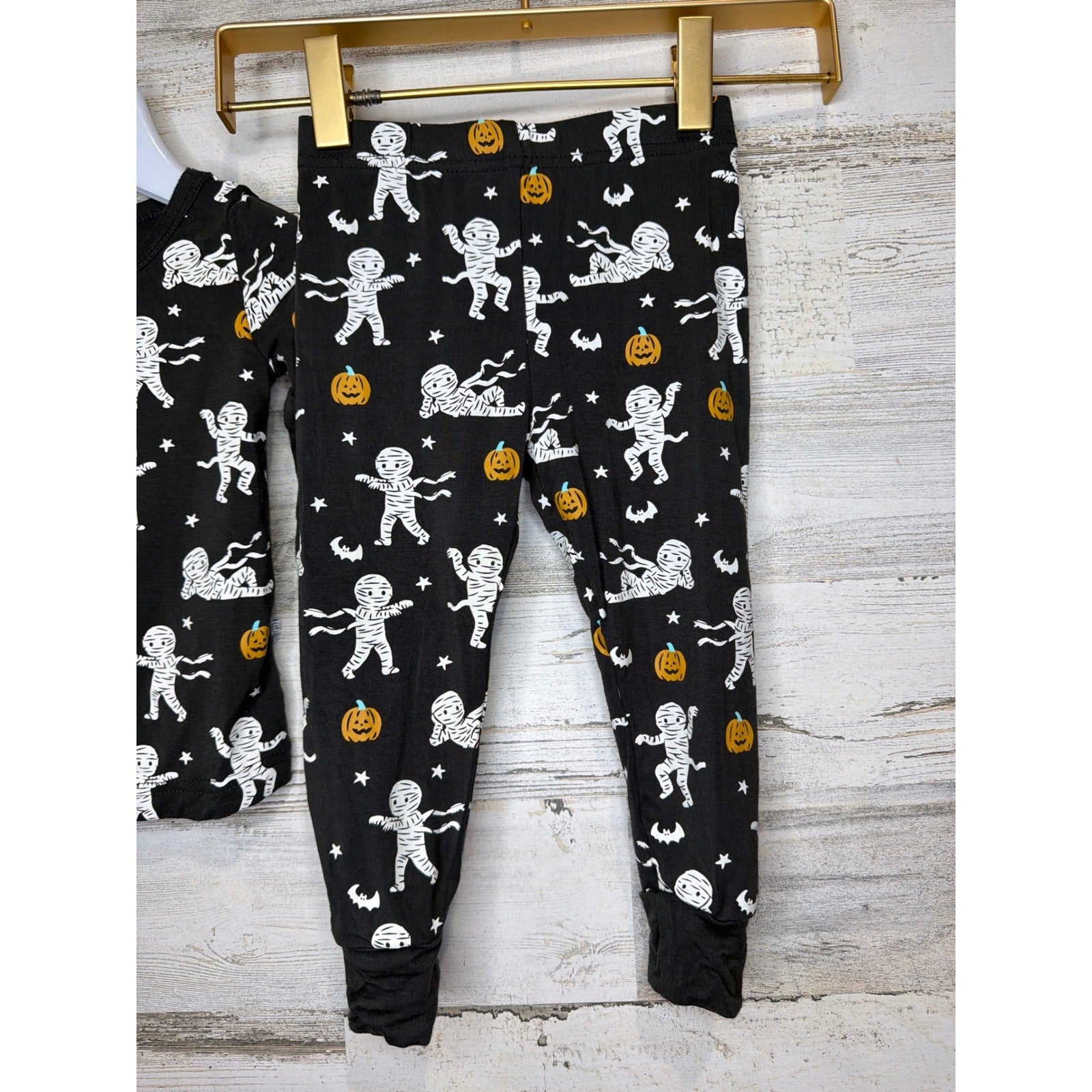 Caden Lane Pajama Set Boys 12-18M Black Mummy Halloween Bamboo Spooky EUC3