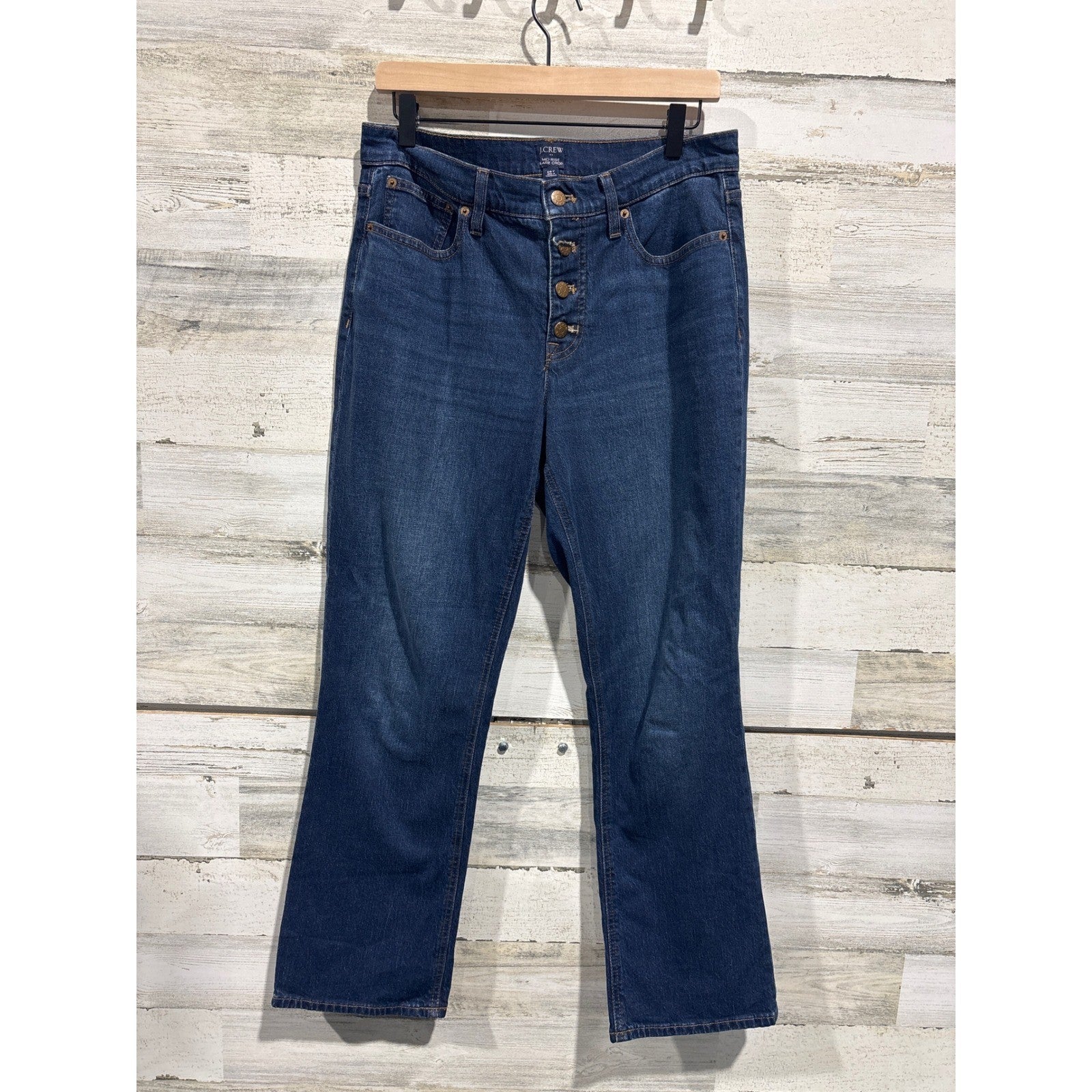 J.Crew Mid Rise Flare Crop Jeans Women Size 29T Blue Button Fly Stretch Classic0