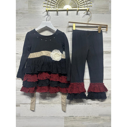Mustard Pie Tunic Legging Set Girls 2T Black Burgundy Lace Ruffle NWOT0