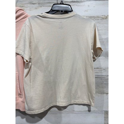 Roxy Volcom Hoodie T-Shirt Girls 7/8 Pink Cream Surf Skate Coastal EUC3