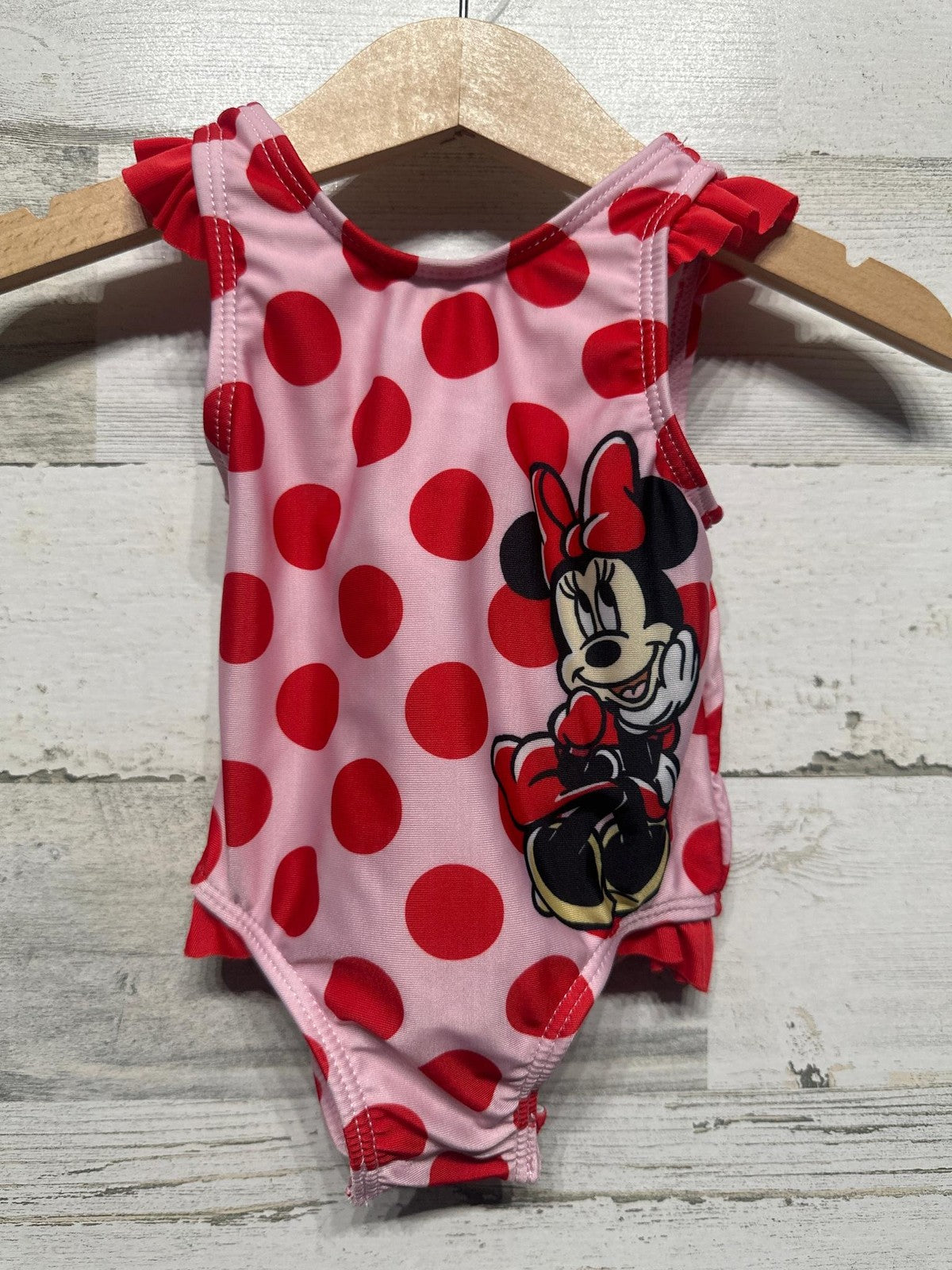 Disney Swimsuit Girls 3M Pink Red Polka Dot Minnie Mouse Ruffle EUC0