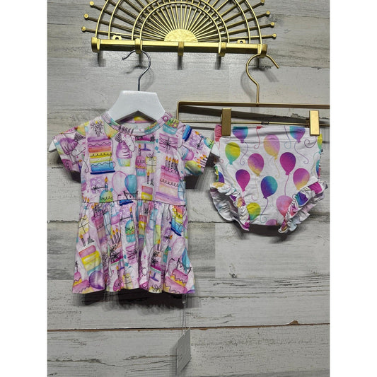Birdie Bean Girls 3-6m Birthday Peplum Set Birthday Pink Cake Balloon NWT0