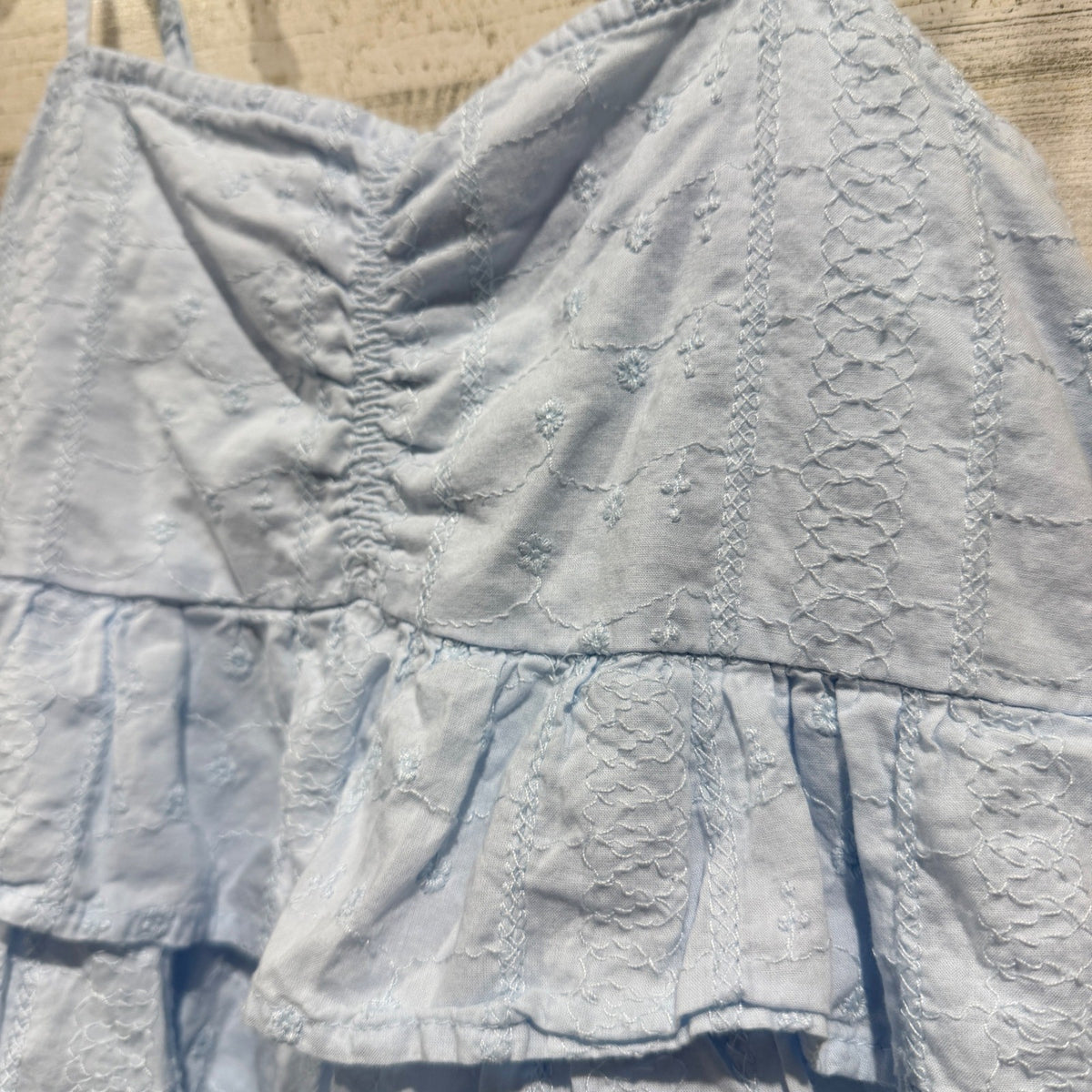Abercrombie Kids Tiered Eyelet Cami Top Girls 13/14 Light Blue Cotton Boho EUC1