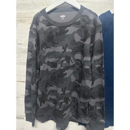 Thermal Shirts Class Club Old Navy Boys Large 10-12 Blue Camo Waffle Knit1