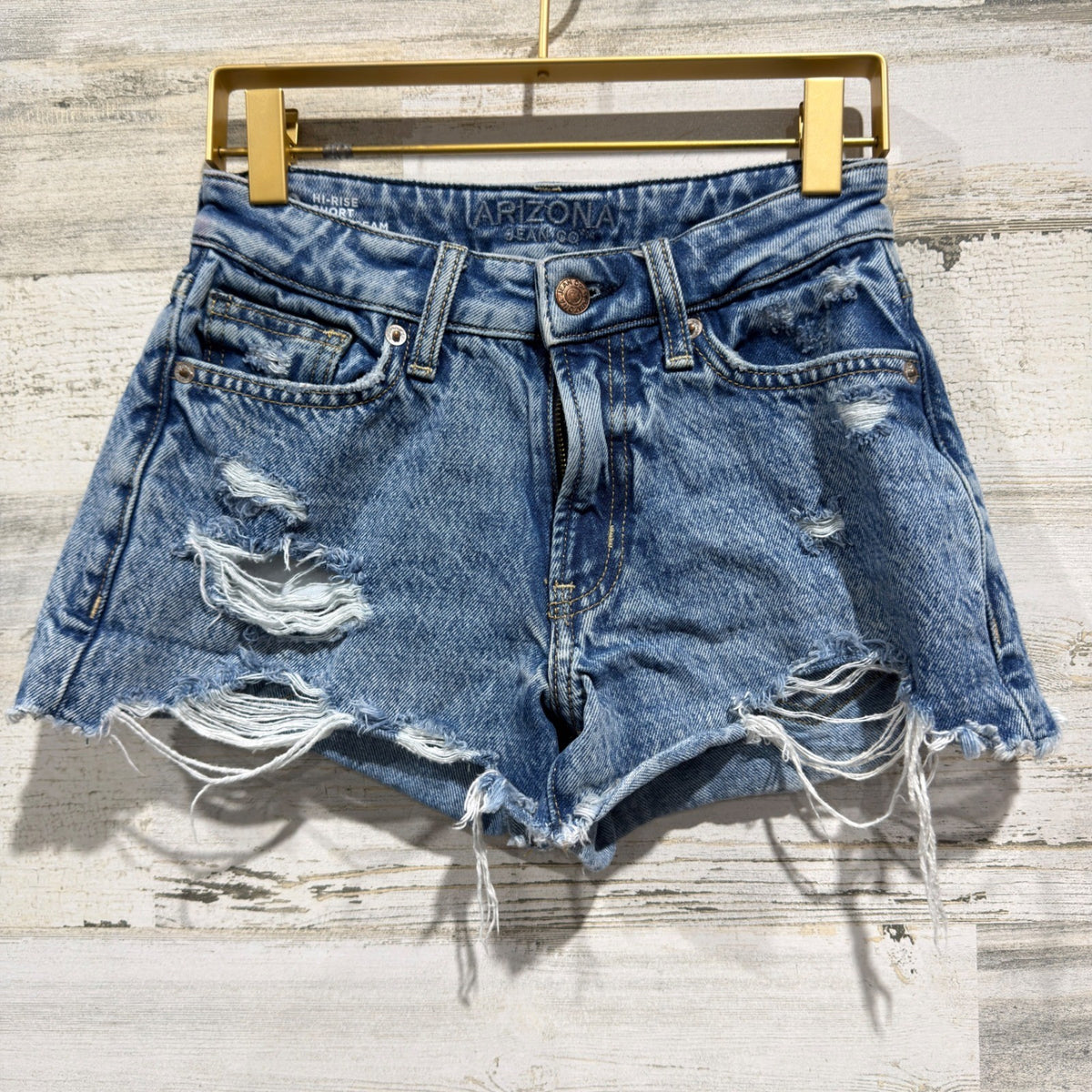 Arizona Jean Co Denim Shorts Women 0 Blue Distressed Hi-Rise Festival EUC0