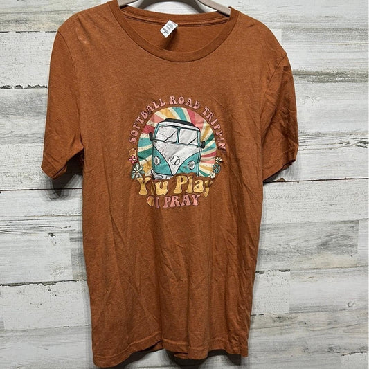 Unbranded Graphic Tee Women Medium Rust Softball Road Trippin' Retro EUC0