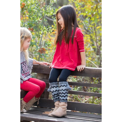 Mimi & Maggie Leggings Girls 6x Black Grey Leg Warmer Pom Pom NWT1