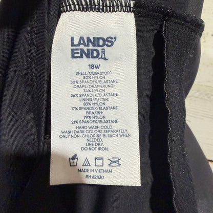 Lands' End Surplice Wrap Tankini Top Women 18W Black Nylon Spandex Classic EUC3