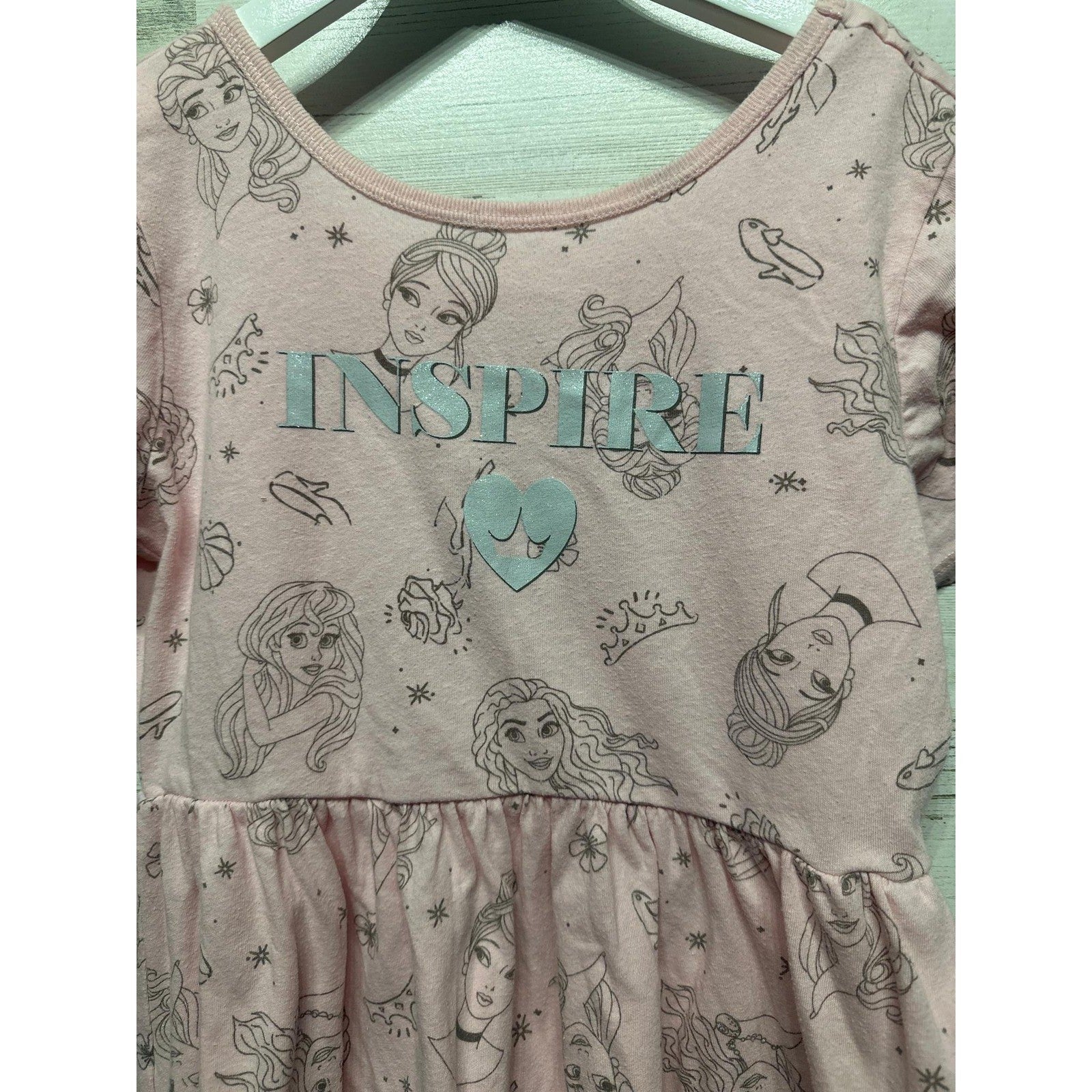 Disney Princess Graphic Dress Girls 7/8 Pink Inspire Sketch EUC1