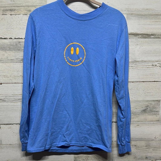 Long Sleeve Shirt Women Small Blue I Love Jesus Smiley Face Indie Religious EUC0
