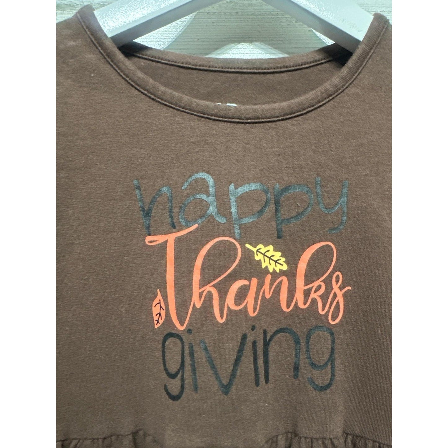 Unique Baby Thanksgiving Top Girls 4Y Brown Peplum Graphic Long Sleeve EUC1