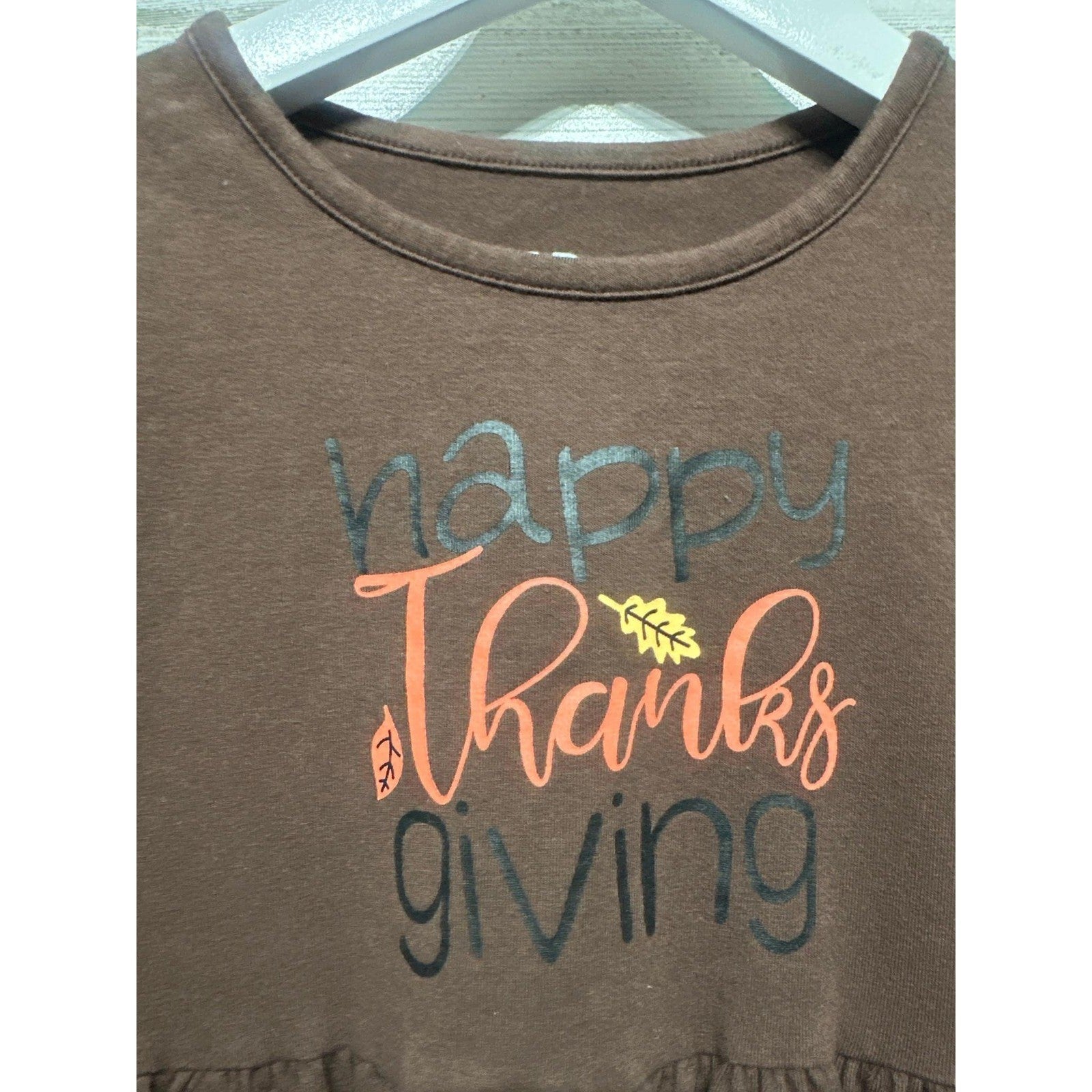 Unique Baby Thanksgiving Top Girls 4Y Brown Peplum Graphic Long Sleeve EUC1