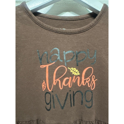 Unique Baby Thanksgiving Top Girls 4Y Brown Peplum Graphic Long Sleeve EUC1
