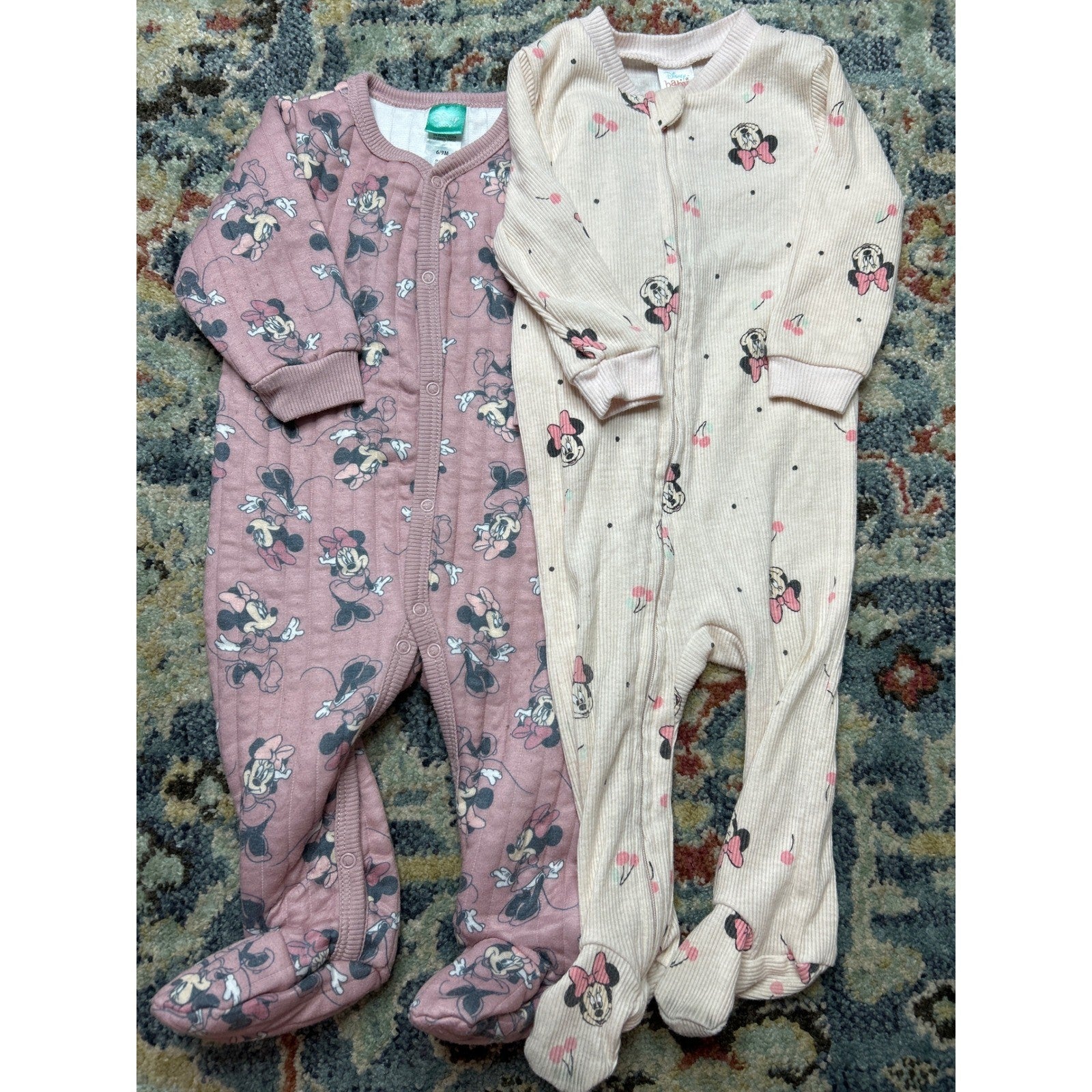 Disney Footed Sleeper Bundle Girls 6-9M Pink Cream Minnie Mouse0