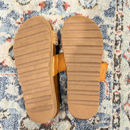 Reef Cushion Vista Hi Sandals Girls 5 Tan Woven Platform Slide Boho EUC5