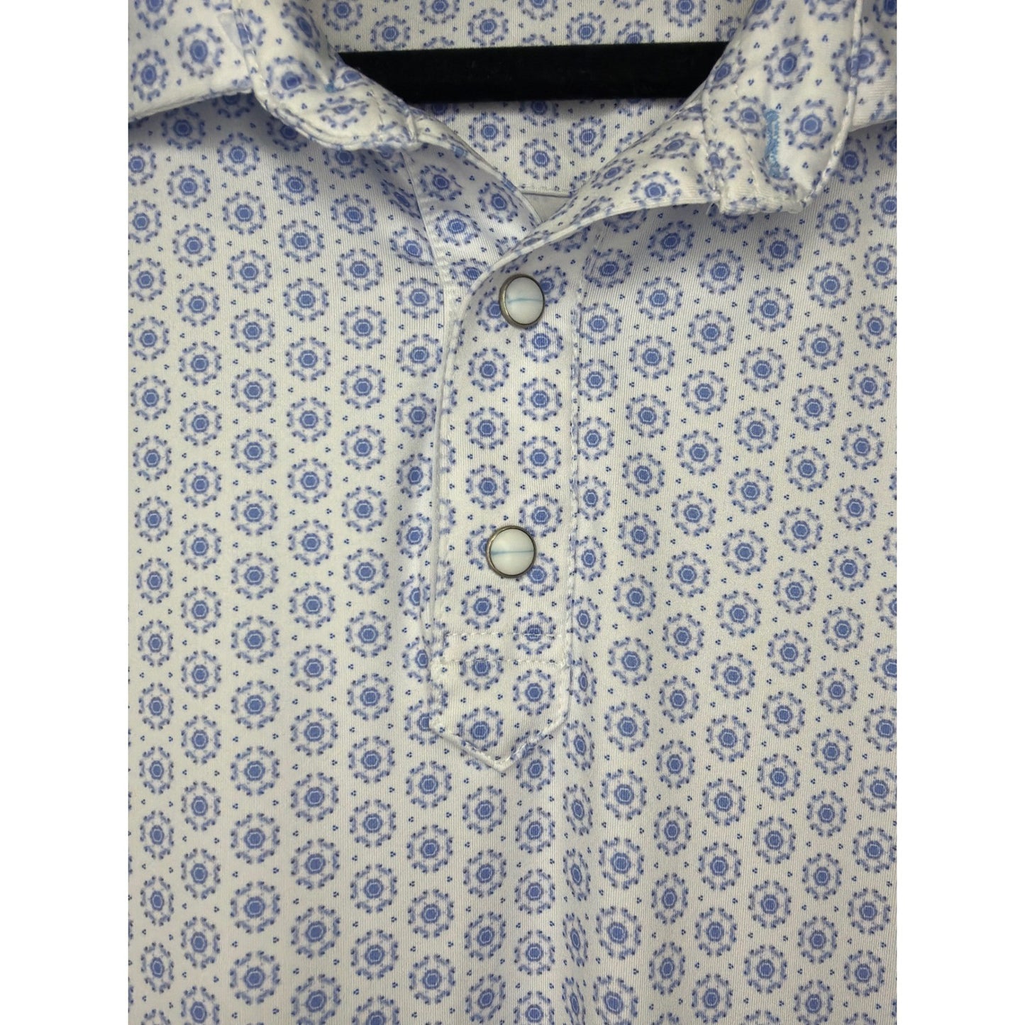 Rafter C Polo Shirt Mens 3XL White Blue Geometric Performance Western EUC2