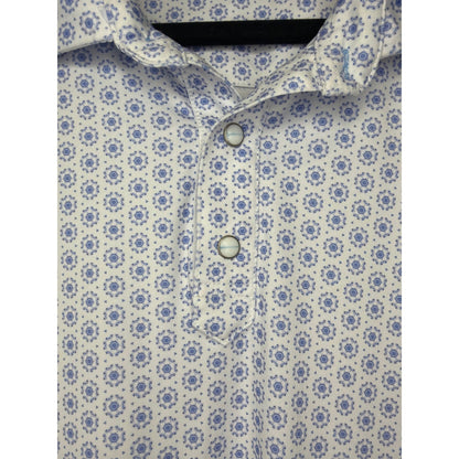 Rafter C Polo Shirt Mens 3XL White Blue Geometric Performance Western EUC2