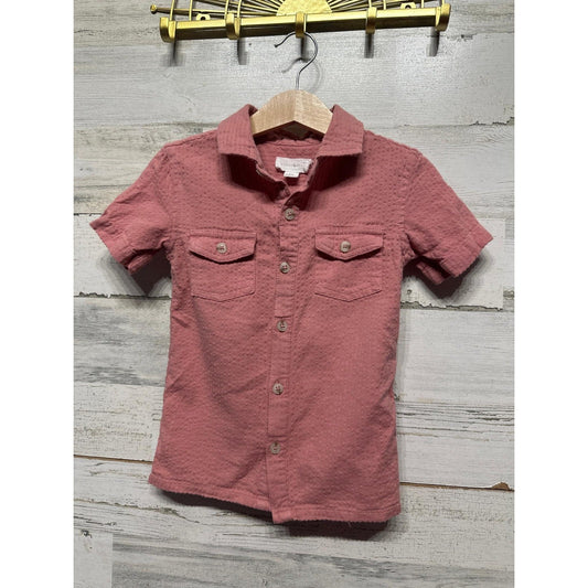 Scene & Heard Button Down Shirt Boys 2/3 Pink Textured Dobby Gauze EUC0