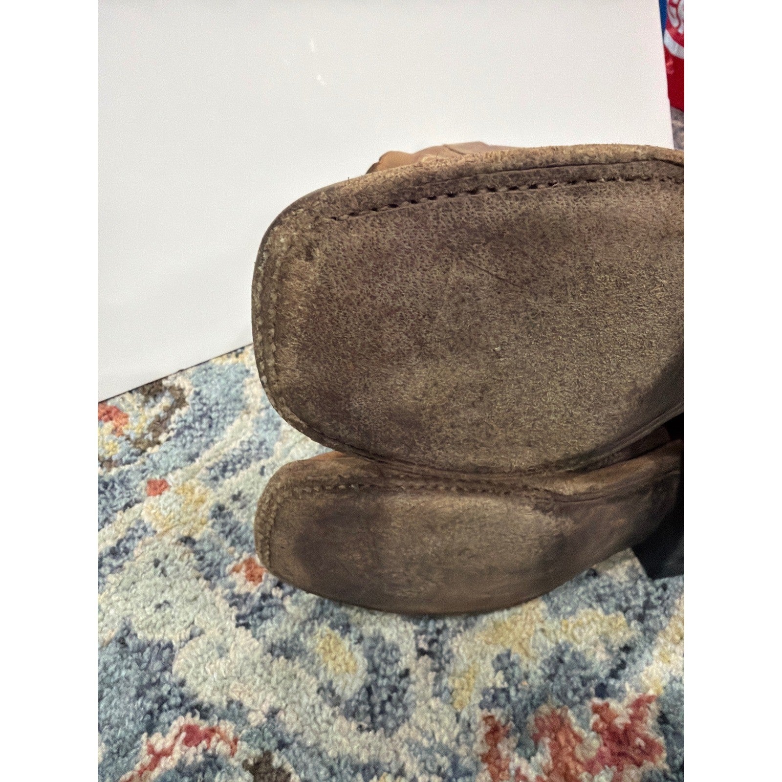 Old West Cowboy Boots Boys Size 13 D Brown Leather Western Square Toe GUC5