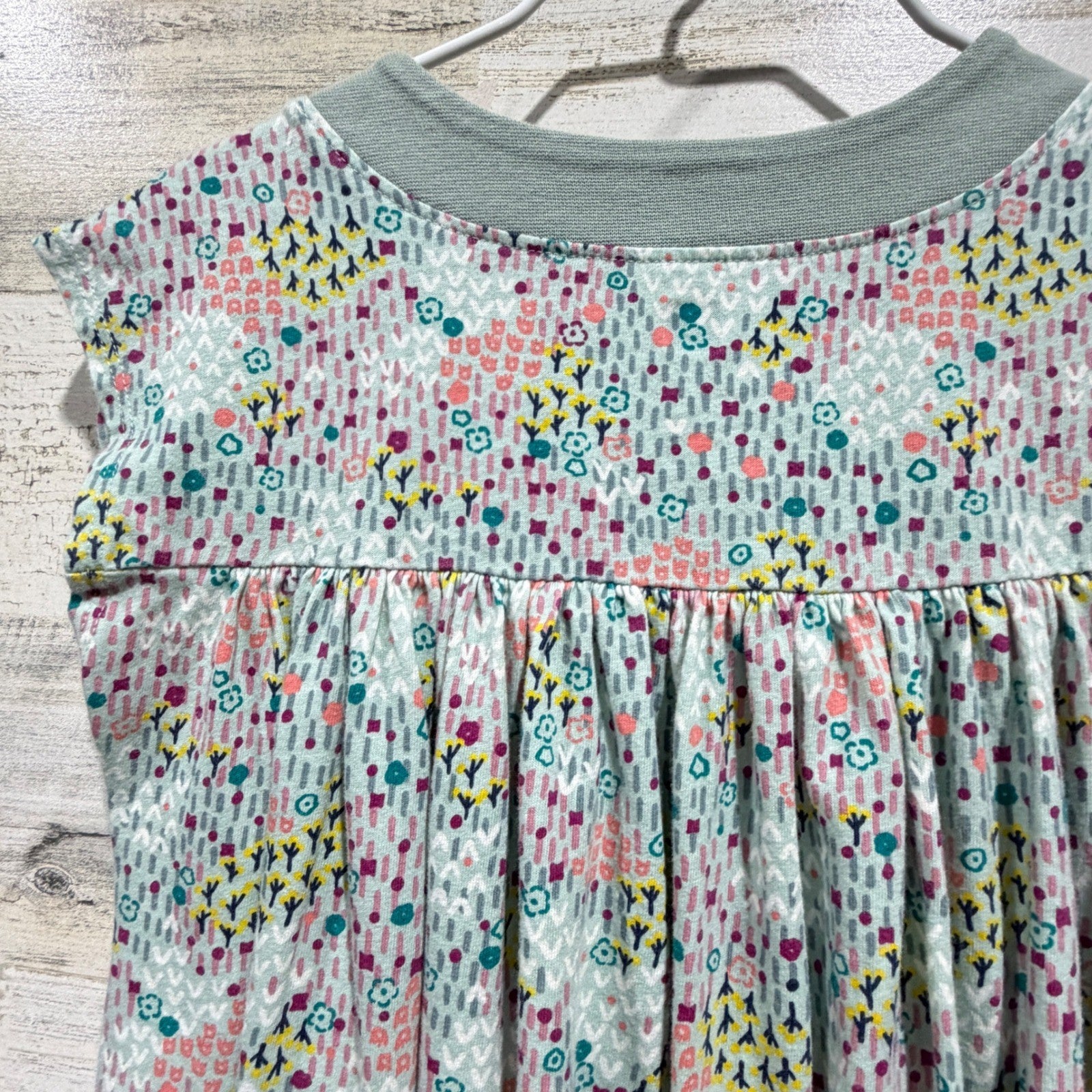 Tea Collection Dress Girls 7 Green Multi Floral Cotton Jersey Boho EUC4