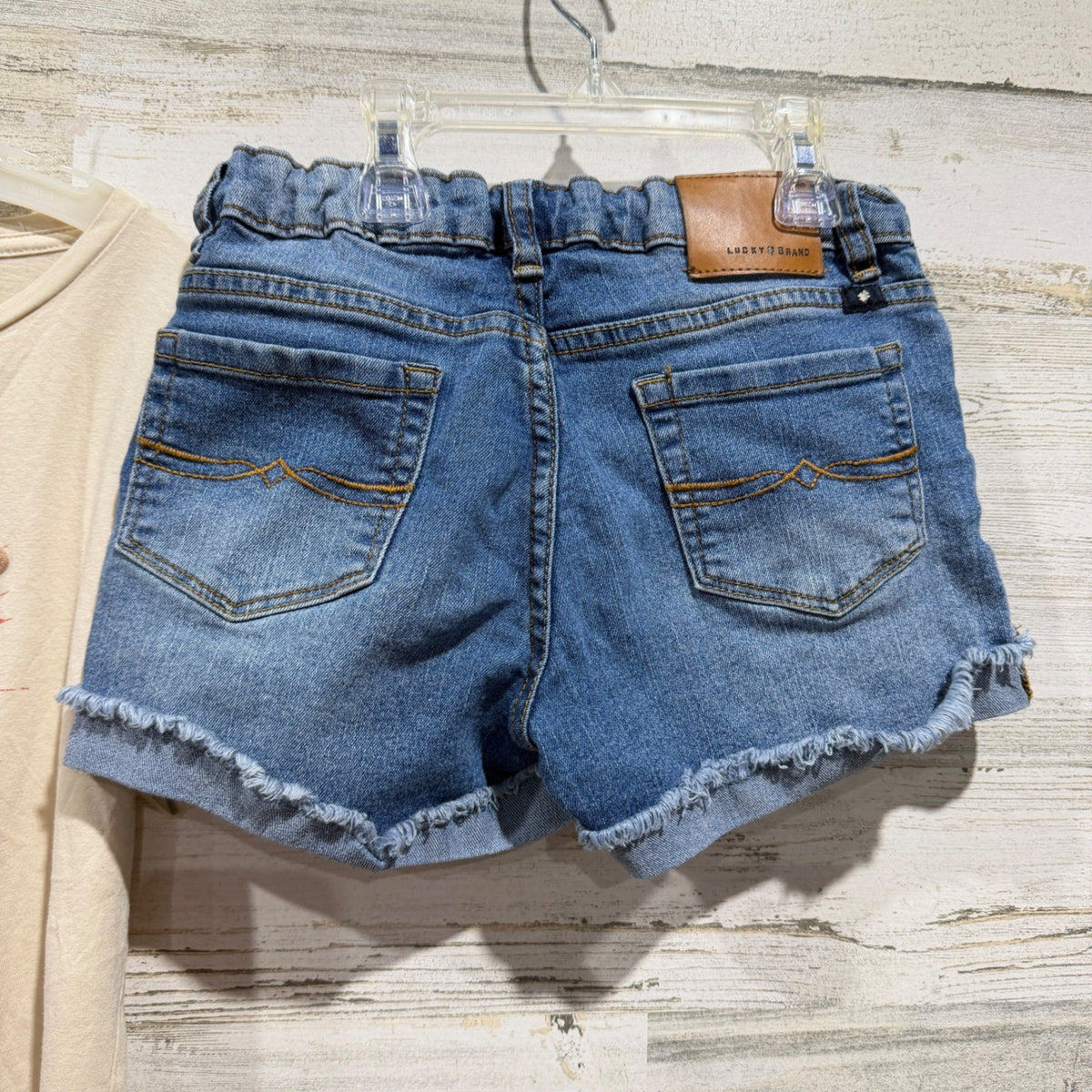 Lucky Brand Shirt Shorts Set Girls 12 Blue Cream Horse Rodeo Club Western EUC4