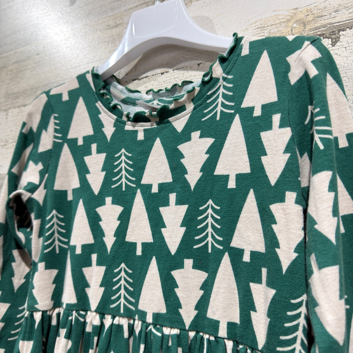 Hanna Andersson Holiday Tree Dress Girls 10 Green 100% Cotton EUC1